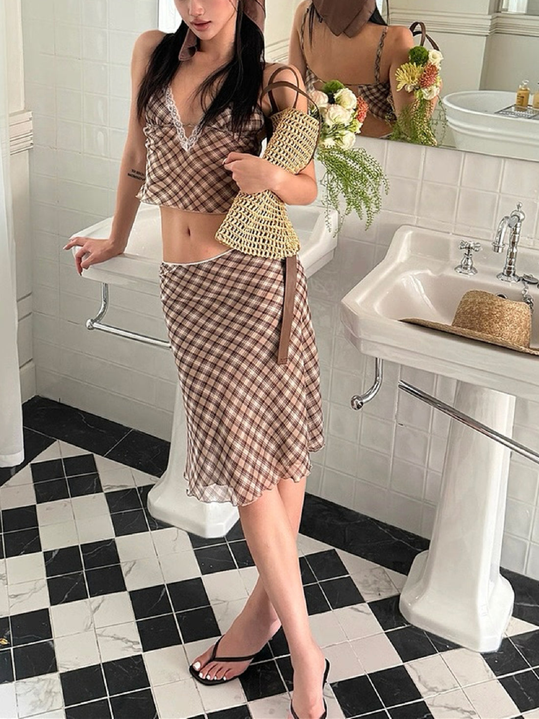 Yasmeen Plaid Fishtail Skirt Set