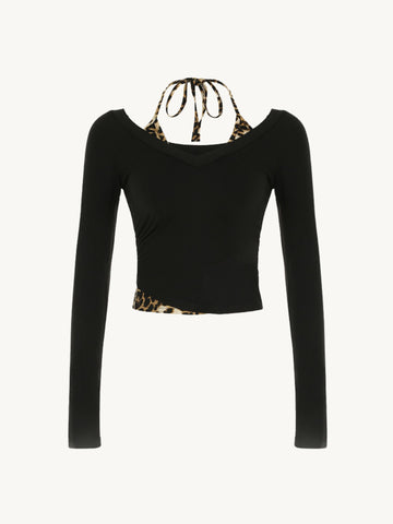 Leona Leopard Halter Long Sleeve Top